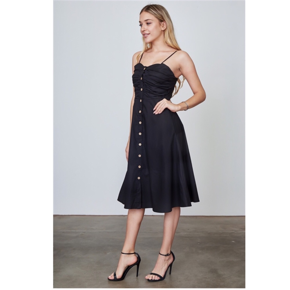 Black Button Down Front Midi Dress - Picture 4 of 7